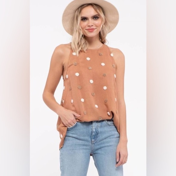 NWT Blu Pepper Women's Two Tone Swiss Dot Tank Top Sz Large, Sienna Multi Dot - Picture 3 of 9